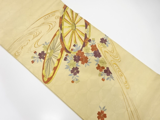 JAPANESE KIMONO / ANTIQUE FUKURO OBI / SILK / EMBROIDERY / SAKURA